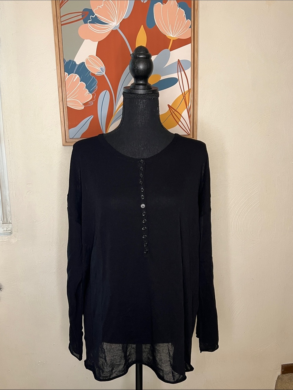 POL Love in Cali Black Long Sleeve Button Henley Top Size S